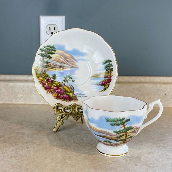 Queen Anne Ye Banks And Braes Bone China Tea Cup And Saucer Set - Picture 1 of 10